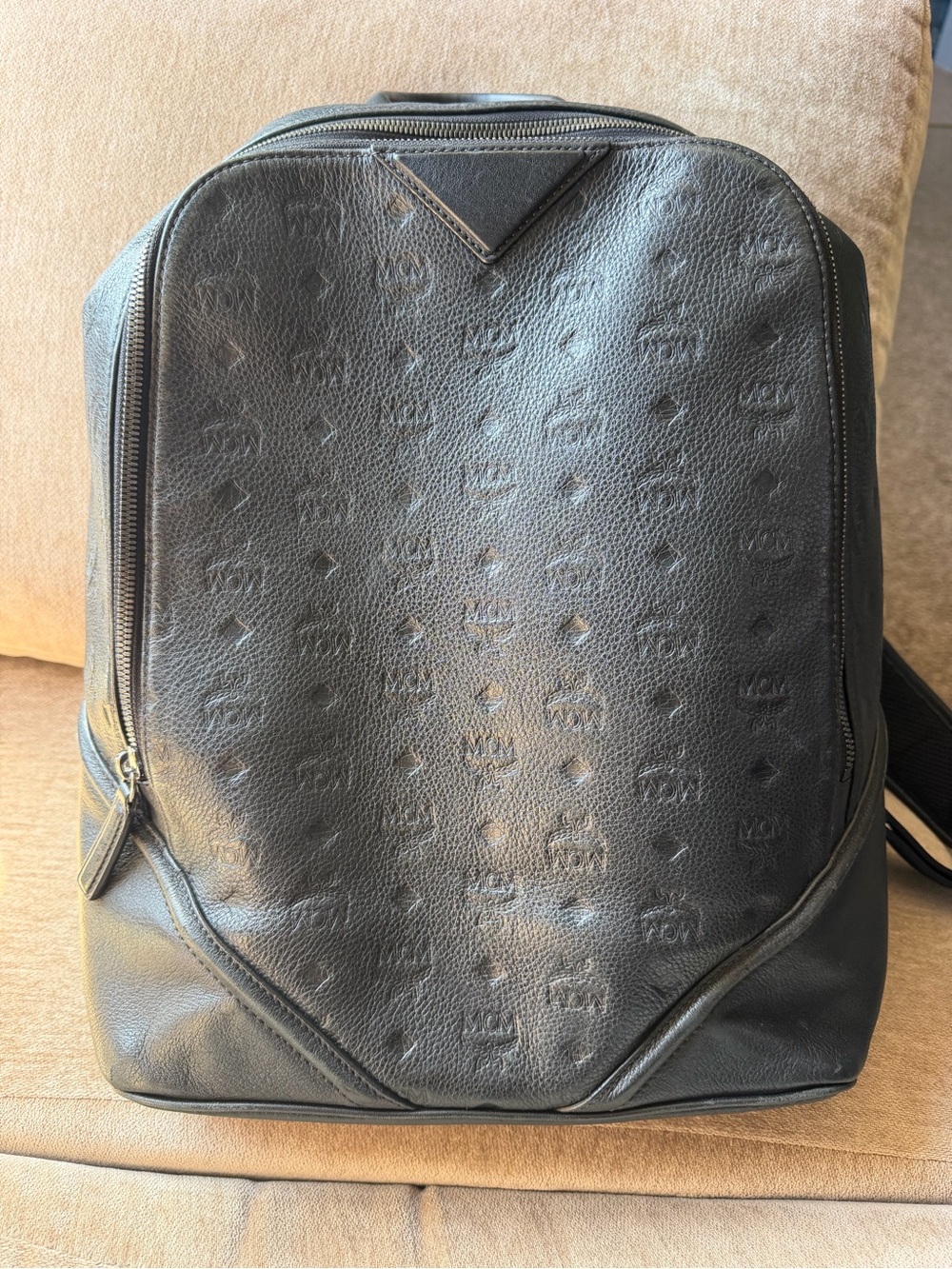 MCM Black Embossed Leather Backpack
